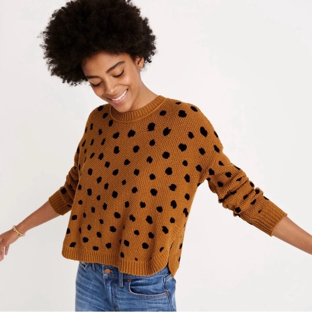 Madewell Brown and Black Crewneck Polka Dot Sweater